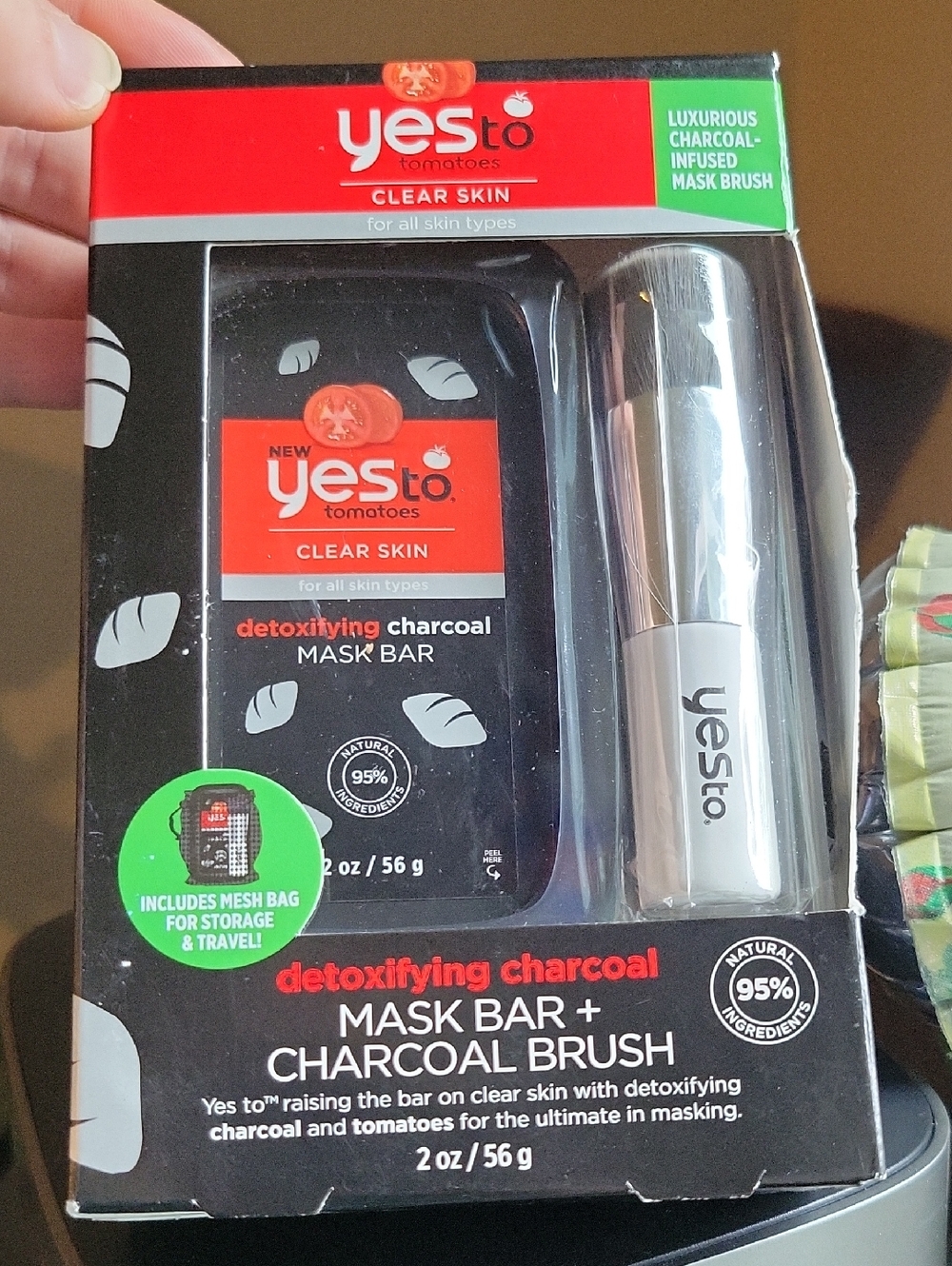 Yes To Tomatoes Detoxifying Charcoal Mask Bar + Brush • Black • Skincare Set NWT